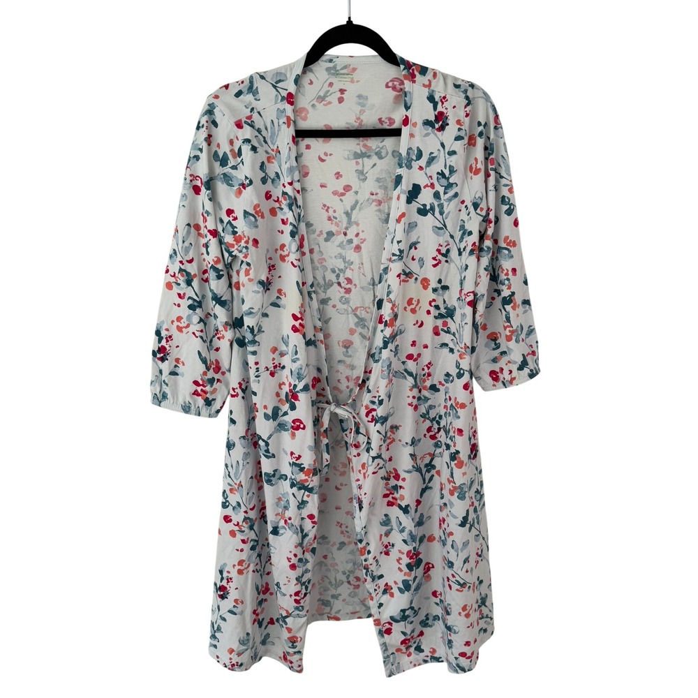 Garnet Hill Green Cotton‎ Floral Print Wrap Robe